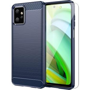 Motorola Moto G Power 5G 2023 Case, Shock-Absorption Flexible TPU Bumper, Brushed Texture, HD Screen Protector, Navy Blue