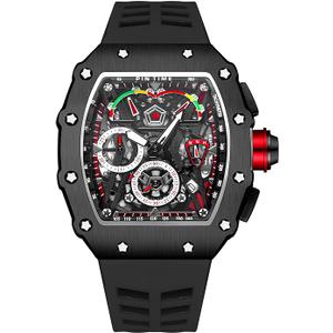 Mens Luxury Tonneau Square Watches Analog Punk Chronograph Unique Sports Wrist Watch Japanese Movement Luminous Design with Rubber Band