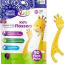 GuruNanda Dental Floss Picks for Kids, Extra-Long Giraffe-Shaped Picks, Fluoride-Free, Anti-Slip & Shred-Resistant Design & Eco-Friendly Handle & Berry Flavor, Ideal for Ages 3+, 90 Count (Pack of 1)