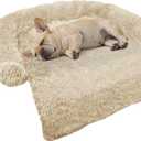 Calming Dog Bed Fluffy Plush Dog Mat for Furniture Protector with Removable Washable Cover for Large Medium Small Dogs and Cats (Small(35x31x5),Beige)