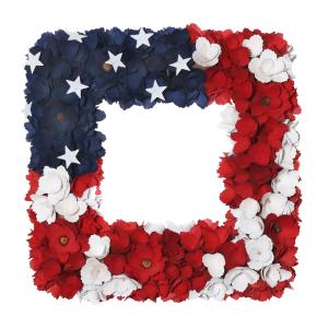 18 Inch Patriotic Red White Blue Large Size Square Shape Flower Wreath for Front Door, Forth of July American Flag Color Soft Touch Floral Wreath for Indoor and Outdoor, July 4th Home Decor