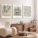 Induslyfe Large Framed Sage Green Vintage Wall Art Canvas Decor Set of 3, Matisse Wall Art Prints Poster Mid Century Modern Art, Aesthetic Floral Botanical wall art, bedroom living room bathroom 18x24