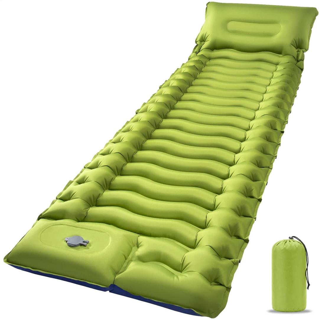Sleeping Pad, Ultralight Camping Mattress with Pillow, Built-in Foot Pump Inflatable Sleeping Pad Compact for Camping Backpacking Traveling Hiking Tent, Single, Green