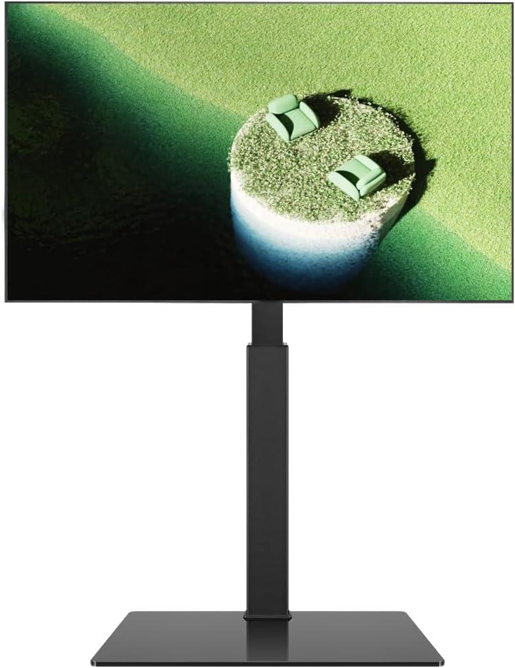 FURWOO Floor TV Stand Mount for 27 to 65 inch LCD LED TVs Height Adjustable Swivel TV Stand with Tempered Glass Base fit Meeting Room Living Room Vesa 400x400mm Hold up 88 Lbs