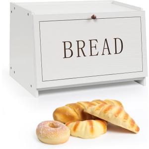 Bread Box for Kitchen Countertop, Large Capacity Bread Storage Container for Homemade Bread, Wooden Bread Holder Bread Bin for Kitchen Counter Corner, Cabinet, Pantry, Cupboard (White)