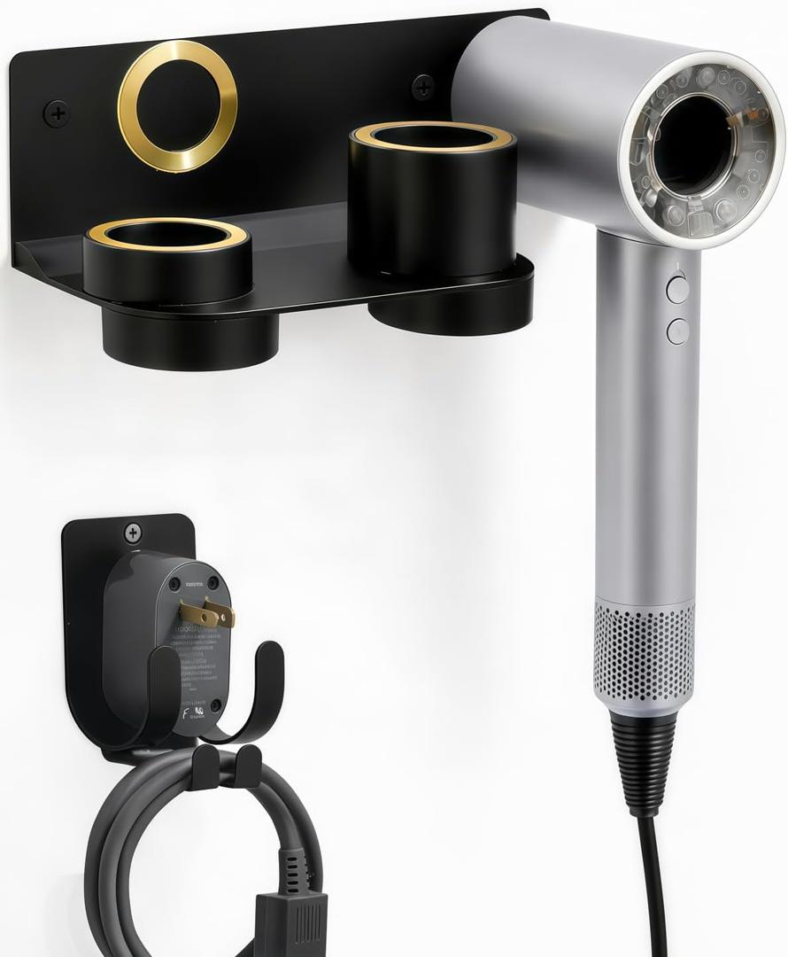 Hair Dryer Holder Wall Mount for Dyson Supersonic Airwrap Hair Dryer, Wall Mounted Hair Tool Organizer, Metal Blow Dryer Holder Attachments Storage for Bathroom and Salon, Black
