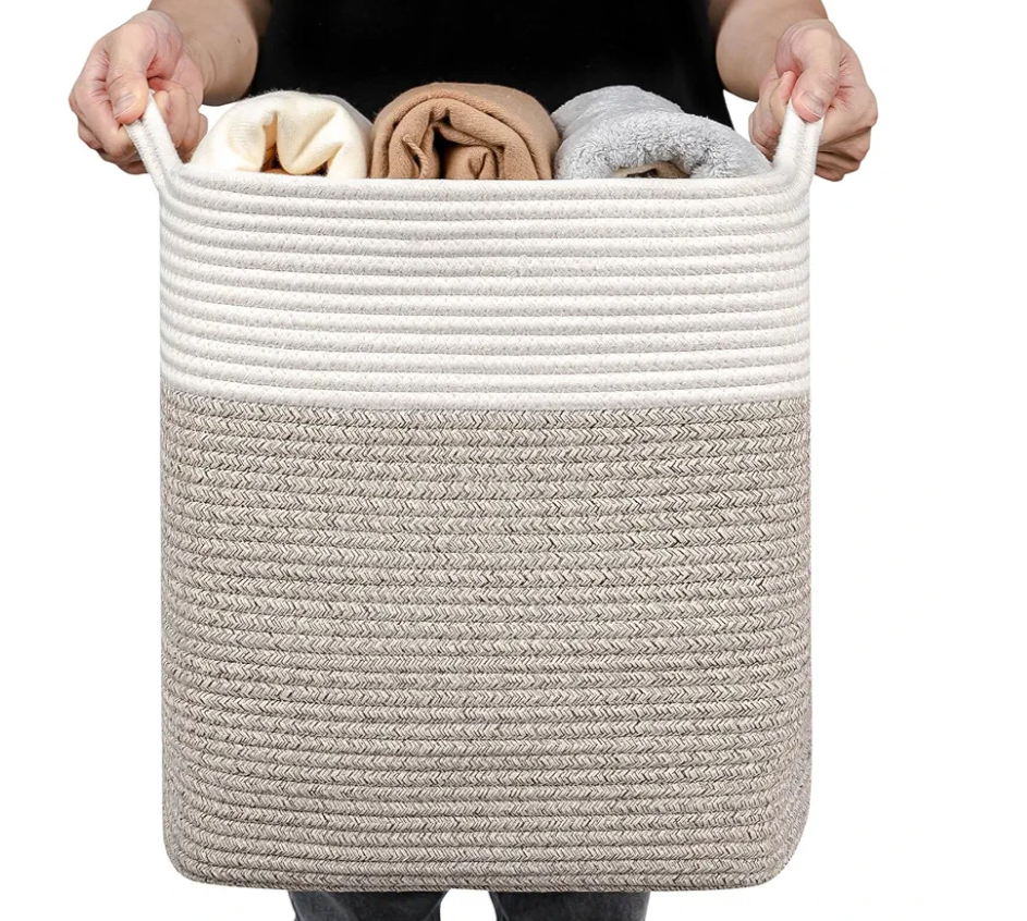 Large Woven Basket//With Handle, Used for Toys and Fabric Storage Basket used for Storing xl Storage Box, Decorative Storage Box Room (14L*15.7H White Brown, 14L*10W*15.7H)