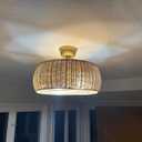 18.1" Rattan Caged Ceiling Fan with Lights 4-Light Beige Fandelier with Light Boho Bamboo Chandelier Fan with Light Reversible Motor, Remote Wicker Pendant Light with Fan for Bedroom Living Room, 18.2 IN