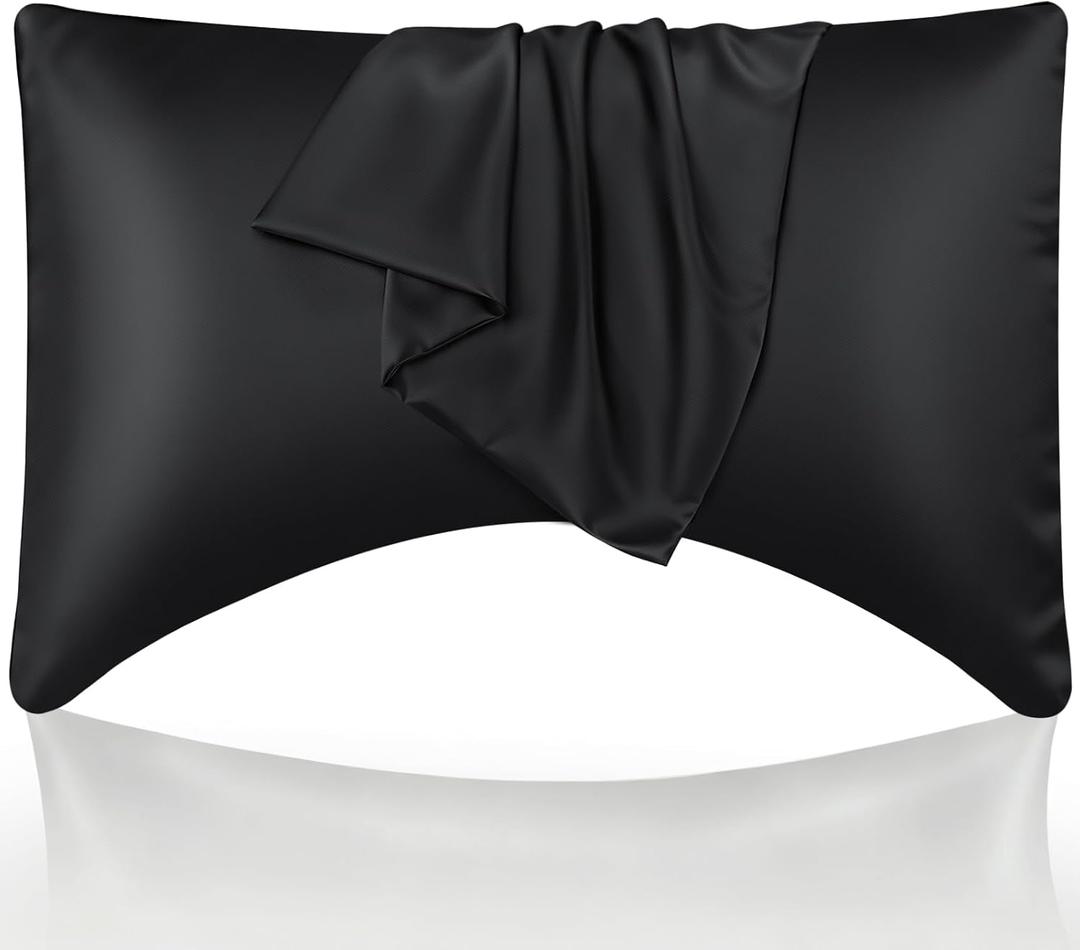 Cooling Curved King Pillow Case for Sider Sleeper Breathable Cool Silky Soft Pillow Cover with Zipper for Hot Sleepers,Hair and Skin Friendly,Black,1 Pack,20x36IN