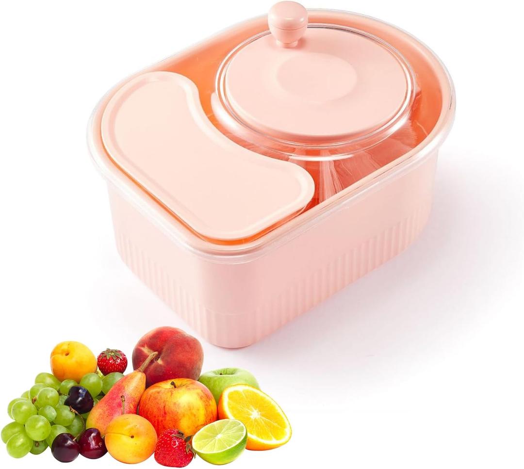 Fruit Cleaner Spinner, Large Fruit Washer Spinner, Fruit Cleaner Spinner with Fruit Washer Bowl and Brush, Vegetable Fruit Spinner Washer,Fruit and Vegetable Scrubber (Pink)