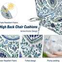 Outdoor High Back Chair Cushions Set of 2, Water-Resistant Chair Cushions for Patio Home Garden, Replacement Rocking Chair Cushion with tie 22" W x 20" D, Celadon Wreath