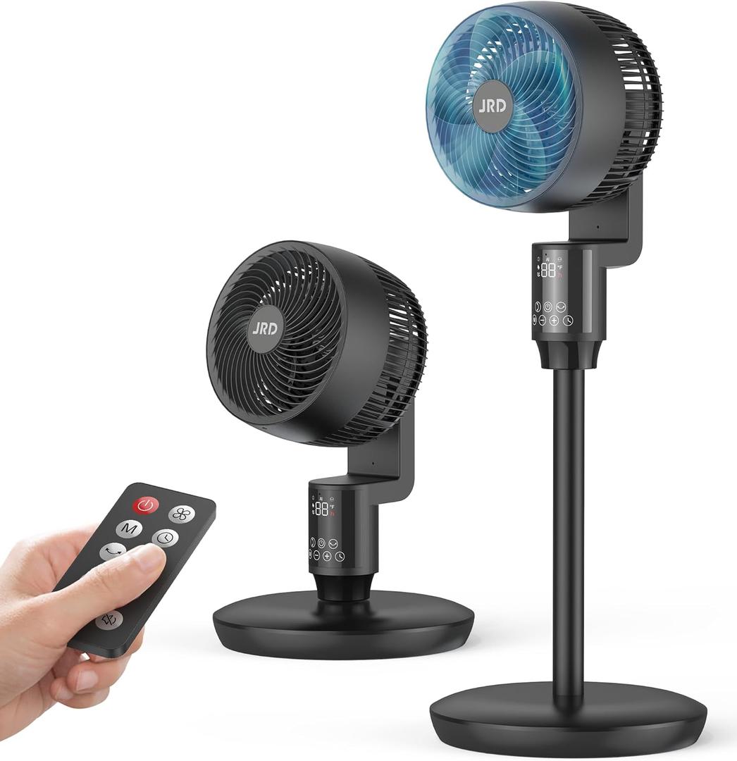 JRD Fan for Bedroom, 70 Oscillating Standing Fans, Quiet Floor Fan, 100ft Pedestal Fans for Room, 6 Speeds, 3 modes,90 Manual Vertical, 19-38" Adjustable Height,24H Timer,Remote Control