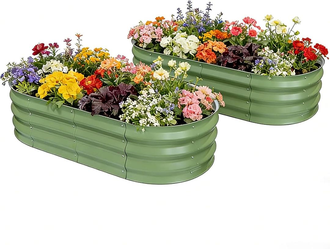 Galvanized Raised Garden Bed, 4x2x1 FT Thickening Planter Boxes Outdoor, Raised Beds for Gardening, Easy Assembly Large Garden Bed for Vegetables, Fruits, Flowers (2-Pack) (Green)