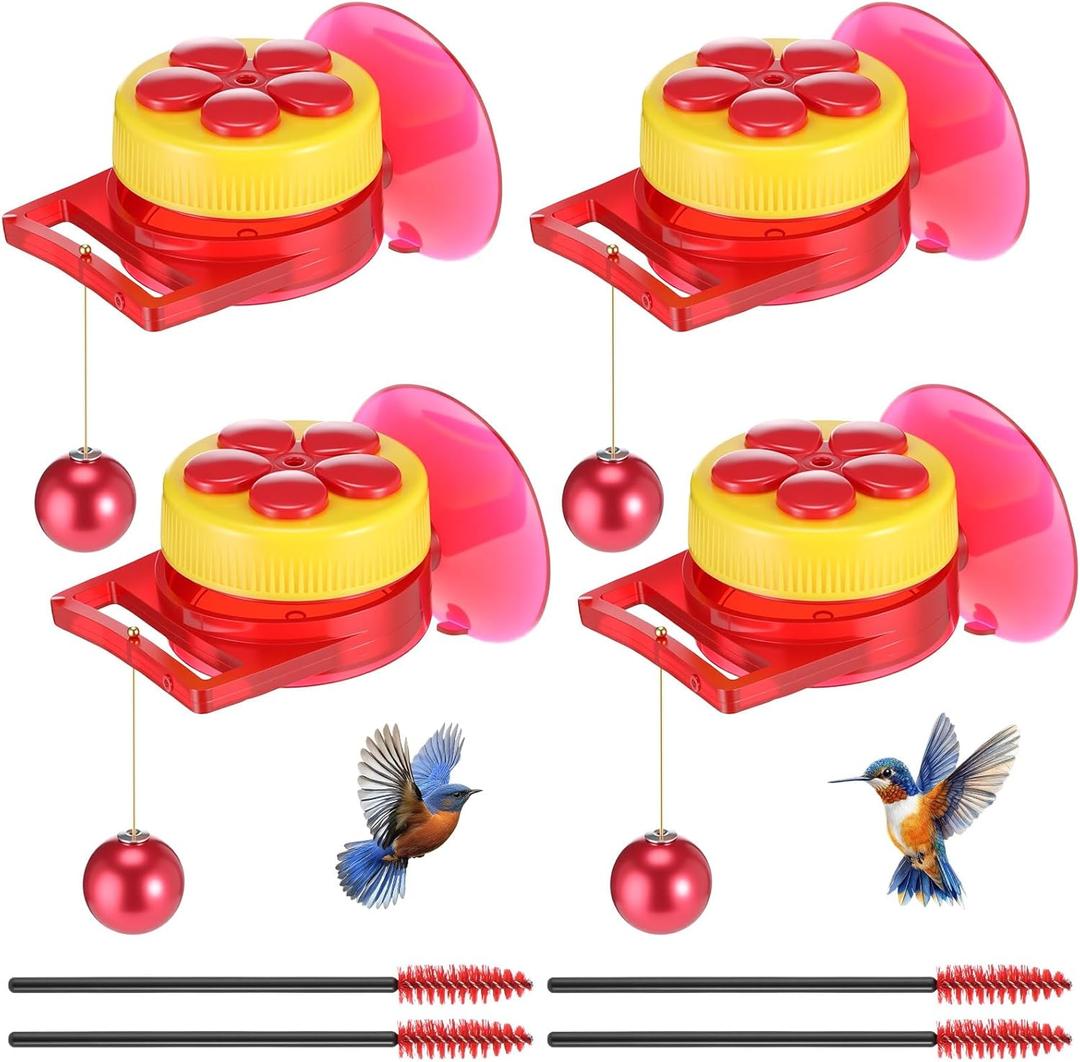 Didaey 4 Set Window Hummingbird Feeder, 1.57" x 2.56" x 2.76" Mini Humming Bird Feeders with Strong Suction Cup and Brush for Outdoors Garden Decoration