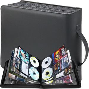 CD DVD Storage Binder, Large 200 Capacity CD Wallet with 100 Booklet Pockets & Handle, Portable DVD Case Organizer for Blu ray, Video Games, Movies, Music, Home & Car Travel
