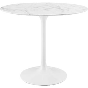 Modway Lippa Round 36" Mid-Century Modern Artificial Marble Dining Table in White