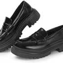 Gemialle Women's Fashion Comfortable Platform Chunky Loafers & Slip On Casual Penny Loafers Round Toe Padded Business Dress Shoes, Size 9