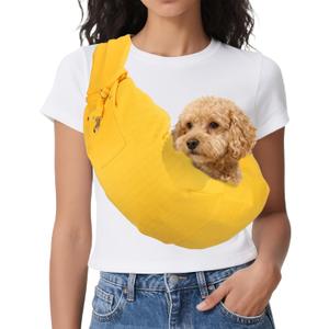 Dog Sling Carrier for Small Dogs and Cats Up to 16.5 Lbs, Hands Free with Purse Pocket Pet Sling Carrier Safety Harness, (Yellow, 1 Pcs) Intended for Outdoor/Camp/Travel