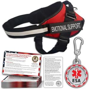 ESA Dog Vest + ID Tag + 50 ADA Information Cards - Emotional Support Dog Harness in Sizes X Small to XX Large Metal Dog Tag Durable Clip Service Dog Information Cards, L