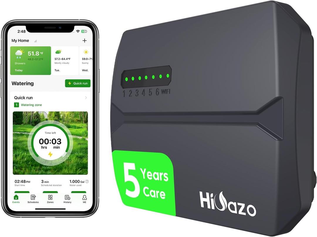 Smart Sprinklers Controller WiFi, Irrigation Controller Easy Use App Enabled, 6 Zone + 16 Plans, Save Water Auto Skip Rain, Freeze & Wind, 10 Minutes Install