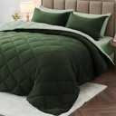 MUXHOMO 7 Pieces Full Comforter Set, Reversible Bed in a Bag Full Size, All Season Bedding Set with Comforter, Flat Sheet, Fitted Sheet, Pillowcases & Shams, Dark Green & Light Green