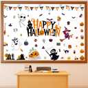 Yexiya 58 Pcs Happy Halloween Bulletin Board Decoration Set Witch Ghosts Pumpkins Cutouts Paper Halloween Classroom Party Decor for Holiday School Classroom Chalkboard Wall Decor Supplies