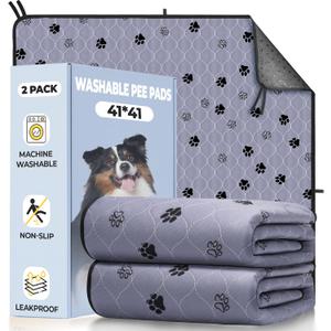 Fostanfly Washable Pee Pads for Dogs, 2 Pack 41"x41", Ultra-Absorbent Leakproof Non-Slip Reusable Potty Training Pads for Dogs, Cats & Puppies Potty (Gray)