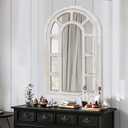 SeekElegant Arched Window Mirror, Farmhouse Window Pane Mirror Wall Decor, Wood Frame Decorative Grid Wall Mirror for Living Room, Entryway (White 23.6"X41.3")