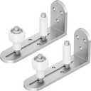 2PCS Sliding Barn Door Floor Guide, Adjustable Quiet Rollers Bearings Barn Door Hardware, Flush Flat Rounded Edge Design, Bottom Design (White Silver)