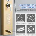 Shower Panel Tower System 5-in-1 Shower Panel Tower with Powerful Body Massage, Rainfall, Waterfall,Handheld and Tub Spout, Stainless Steel Shower Column - Brushed Gold