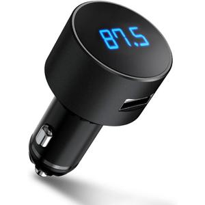 ISORA Car Bluetooth Adapter, FM Transmitter, Metal Mechanical Press & Rotate, Handsfree Call, Fast Charging, Bluetooth/USB Music Playback, Universal 12V/24V