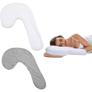 Breling 2 Pcs Side Sleeper Pillowcase Curved Pillowcase Extends Product Life of Pillow for Protective Pillows with Zipper Against Stains Enclosure Removable Washable Cover, White Gray, No Pillow Core (21.5 x 14 x 5 inches)