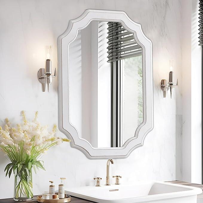 Rustic Oval Mirrors for Wall Decor 17 X 23 Inch, Handmade Distressed White Vintage Mirror for Bathroom Bedroom, Hanging Farmhouse Decorative Wood Wall Mirror, Horizontal or Vertical Rustic Oval Mirrors for Wall Decor 17 X 23 Inch, Handmade Distressed White Vintage Mirror for Bathroom Bedroom, Hanging Farmhouse Decorative Wood Wall Mirror, Horizontal or Vertical
