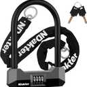 NDakter Bike Locks Heavy Duty Anti Theft, 18mm Motorcycle Combination U Lock with 4FT Chain, 4-Digit Combo Resettable Bicycle Lock with 2Keys for Ebike, Electric Scooter, Moped, Adults Tricycle (Gray)