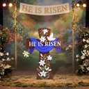 Tatuo 47" H Easter He is Risen Cardboard Cutout Stand up Religious Easter Cross Sign Decorations Life Size Photo Booth Props for Religious Christian Church Backdrop Background Party Supplies