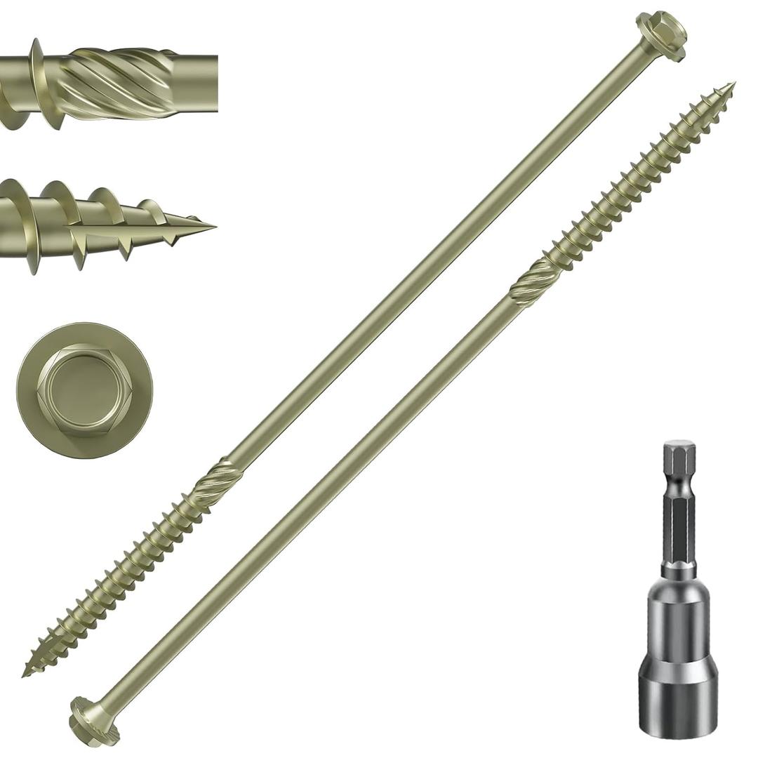 (2 lbs 18PCS)#14 x 12 Yellow Hex Exterior Lag Screws,6.3x300mm, Structural Wood Screw, Heavy Duty Construction Screw, Rust Resistant, Washer Head, Yellow Coated Exterior Wood Screws