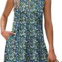 XIEERDUO Summer Dresses for Women 2026 Beach Vacation Clothes V Neck Button Sundresses with Pockets (Blue, M)