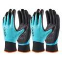 COOLJOB Waterproof Gardening Work Gloves with grip for Women & Men, Double Rubber Coated for Garden Yard Outdoor Construction Worker, Blue Small Size 2 Pairs (S)