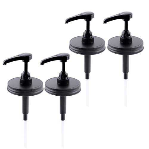 Mason Jar Syrup Dispenser Pump Lids Mason Jar Pump Lid Wide Mouth Airtight & Leak-Proof Coffee Bar Syrup Dispenser Pump Food Grade Honey Sauce Pump for Wide Mouth Mason Jar 4 Packs (Jar Not Included)