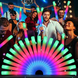 64 Pack Foam Glow Sticks, Bulk LED Foam Sticks, Foam Light Up Sticks with 3 Mode Colorful Flashing, Glow Party Supplies, Glow Sticks Bulk Party Pack for Wedding, Birthday, Concert, Halloween