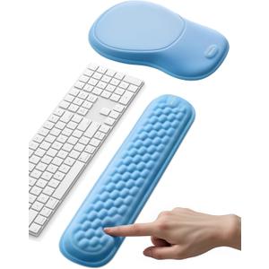Meatanty Keyboard and Mouse Pad Wrist Rest Set, Ergonomic Wrist Pad Support, Computer Hand Palm Rest Combo, Memory Foam Typing Desk Accessories Carpal Tunnel Cushion, Laptop Office Home School-Blue