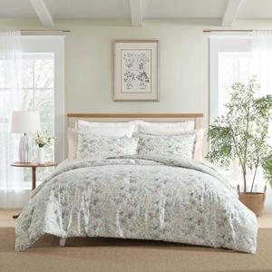 Laura Ashley - Full/Queen Comforter Set, Super Soft Cotton Bedding with Matching Sham, Botanical Design, Vintage Bed Essentials (Bramble Floral Pink, Full/Queen)