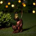 Solar Cat Figurine, 15.7 Inches Tall LED Waterproof Antique Bronze Resin Statue, Auto On/Off at Dusk for Cat Lovers or Memento Gift Outdoor Decor