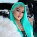 Mint Green Wigs for Black Women Synthetic Hair Straight Colorful Synthetic Lace Front Wig Long Blue Light Green Glueless Lace Wigs Mint Frontal Real Hair Wig 22 Inch Cosplay Daily Use