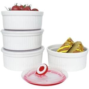 Ramekins 16 oz Oven Safe, Creme Brulee Ramekins with Lids, White Ceramic Souffle Dishes Ramekin, Mini Baking Bowls with Cover Set of 2, Ramekin Assorted Sizes - Dishwasher and Oven Safe