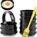 8PCS Crumpet Rings Nonstick English Muffin Rings 4 Inch Stainless Steel Double Rolled Tart Rings Baking Egg Ring Round Metal Pastry Baking Rings with Silicone Brush, Black