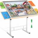 Puzzle Table with Drawers for Adults 1500 Pieces Angle & Height Adjustable Jigsaw Puzzle Table with Metal Legs 35"X26" Tilting Puzzle Board Table with Cover Birthday Gift for Mom (Gray)