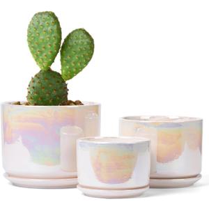 EFISPSS Plant Pots, 4+5+6 Inch Pots for Indoor Plants,Ceramic Planter Pot with Drainage Hole,Flower Pots for Succulent Cactus,Set of 3 - Rainbow Pearl Glaze