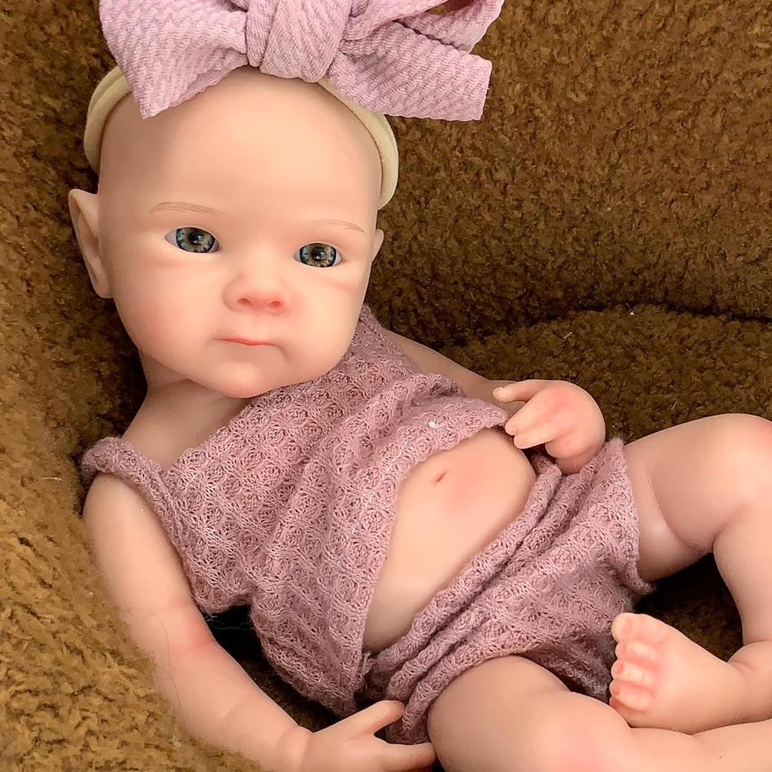 Reborn Baby Dolls Silicone Full Body 13 Inch Bettie Full Silicone Baby Doll Anatomically Correct that Realistic Soft Silicone Doll with Dark Pink Bow Dress