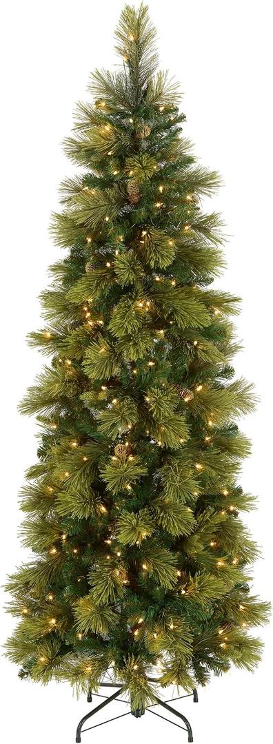 National Tree Company 6.5ft Pre-Lit Carolina Pine Slim Christmas Tree | 350 Clear Lights, 516 Tips, Includes Stand, Artificial, Green